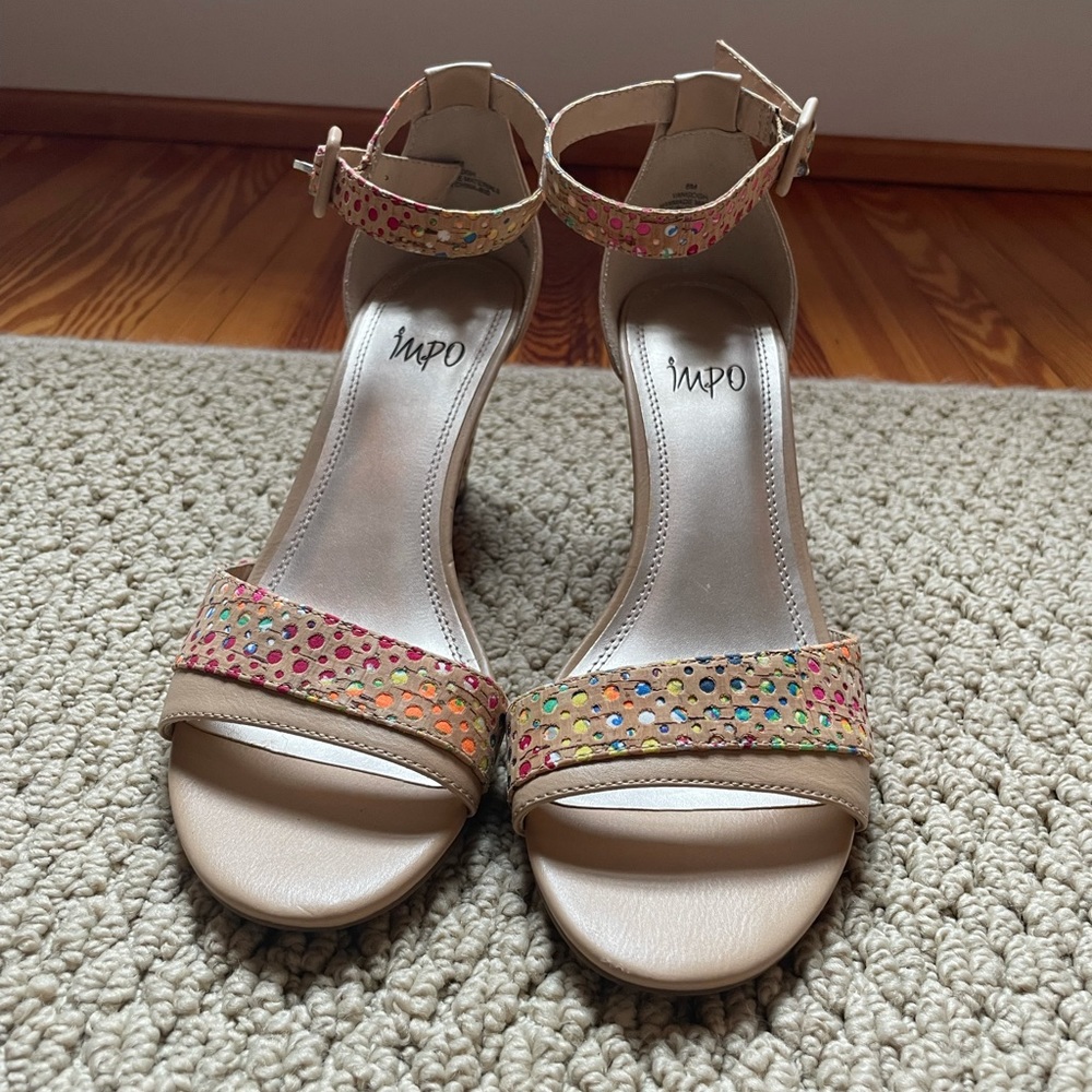 Adorable Tan and Multi Color Wedge Heels